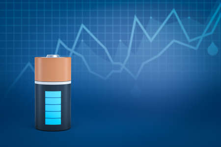 3d rendering of fully charged battery on blue diagram backgroundの写真素材