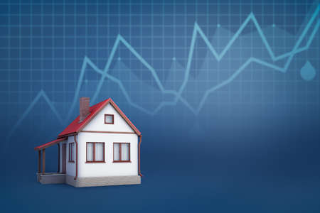 3d rendering of white house with red roof on diagram blue backgroundの写真素材