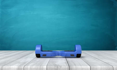 3d rendering of blue hoverboard on white wooden floor and dark turquoise backgroundの写真素材