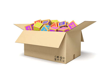 3d rendering of ABC blocks in carton box.の写真素材
