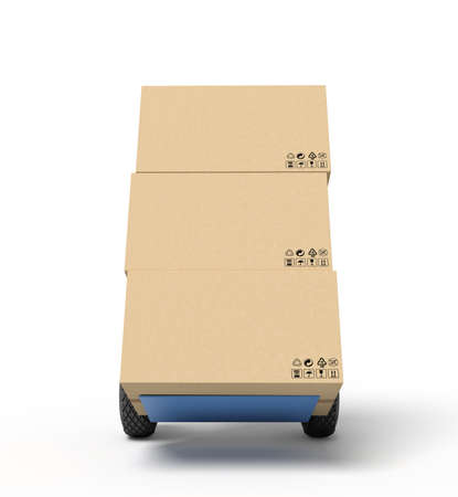3d rendering of cardboard boxes on a hand truckの写真素材
