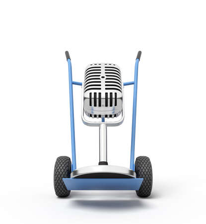 3d rendering of a vintage microphone on a hand truck. Glory and fame. Digital art. Media and entertainment.の写真素材