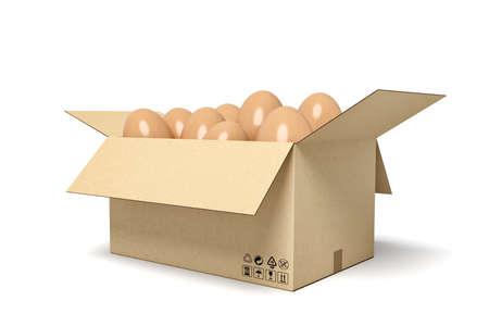 3d rendering of chicken eggs in carton box. Healthy products. Cooking supplies. Food storage.の写真素材