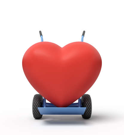 3d rendering of big red heart on a hand truckの写真素材