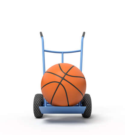3d rendering of orange basketball ball on a hand truckの写真素材
