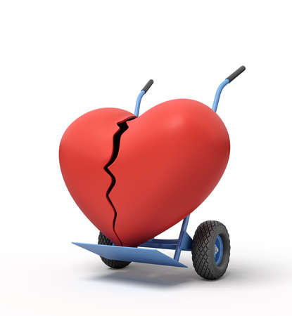 3d rendering of big red heart on a hand truck. Feelings and emotions. Digital art. Objects and materials.の写真素材