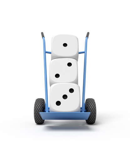 3d rendering of three white casino dice on a hand truckの写真素材