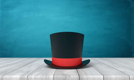 3d rendering of black top hat on white wooden floor and dark turquoise backgroundの写真素材