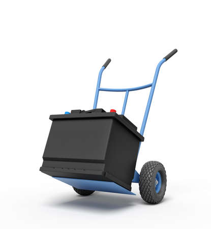 3d rendering of blue hand truck with black accumulator box on top.の写真素材