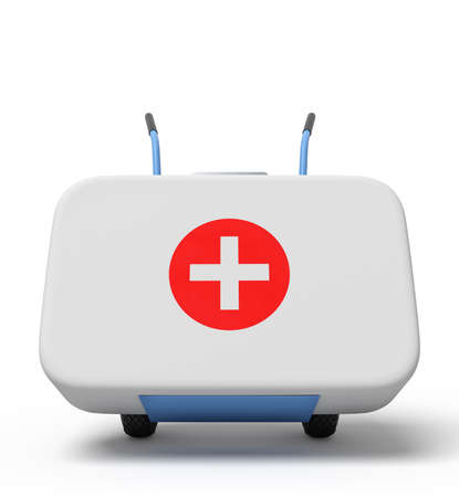 3d rendering of white first aid medical box on a hand truckの写真素材