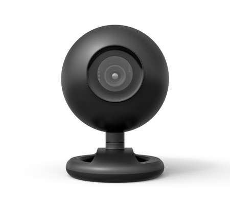 3d rendering of black round web camera isolated on white backgroundの写真素材