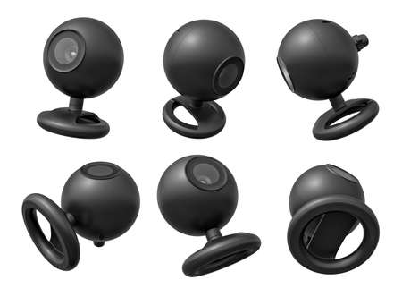 3d rendering of set of six black webcams isolated on white background.の写真素材