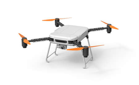 3d rendering of white and black drone with camera isolated on white background.の写真素材