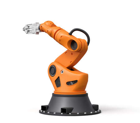 3d rendering of orange robotic arm isolated on white background. Technological progress. Digital art. Science and technology.の写真素材