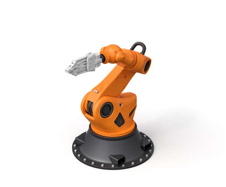 3d rendering of orange robotic arm isolated on white backgroundの写真素材