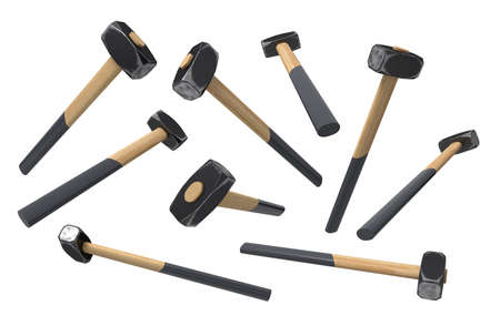 3d rendering of set of sledge hammers isolated on white backgroundの写真素材