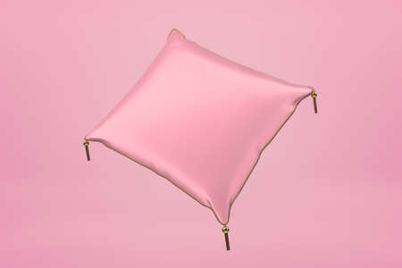 3d rendering of pink cushion on pink background. Home textile. Digital art. Objects and materials.の写真素材