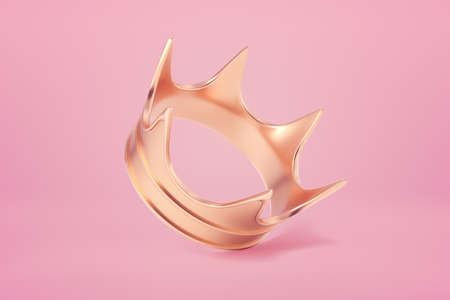 3d close-up rendering of gold crown on pastel pink background. Best quality. Jewelry. Symbols of power.の写真素材