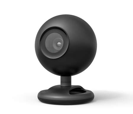 3d close-up rendering of black webcam on white background.の写真素材