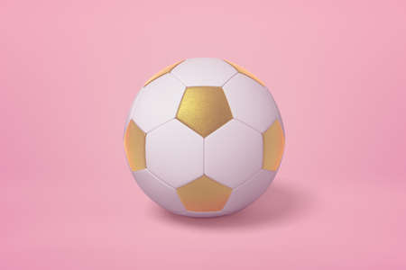 3d rendering of golden white football ball on pink backgroundの写真素材