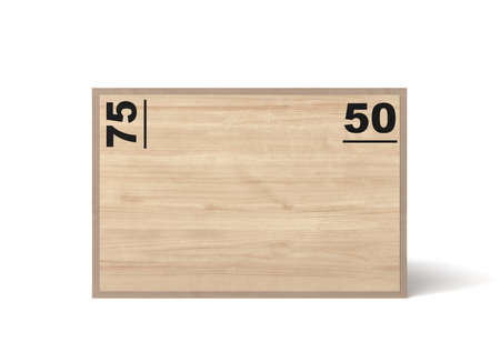 3d rendering of light brown crossfit box with black size markers and handle holes, standing on white background.の写真素材