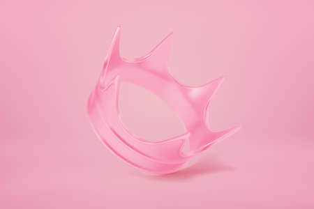 3d close-up rendering of pink crown on pink background of the same color. Regalia. Symbols of power. Royal justice.の写真素材