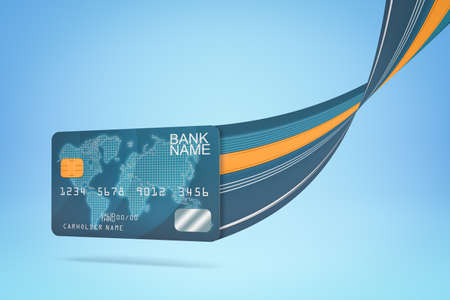 3d rendering of blue bank card with trail on blue background. Business and finance. Banking and financial industry. Management and savings.の写真素材