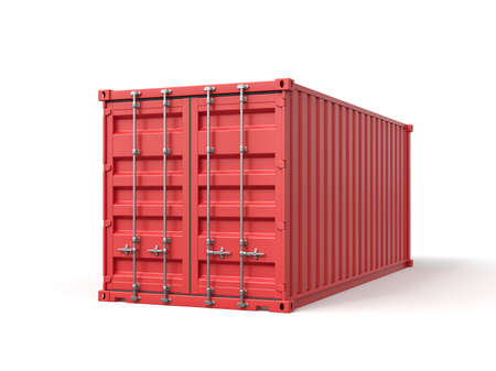 3d rendering of closed red shipping container isolated on white backgroundの写真素材