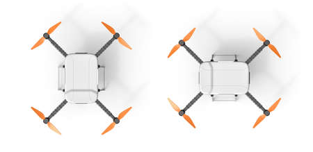 3d rendering of top view of quadcopter isolated on white backgroundの写真素材