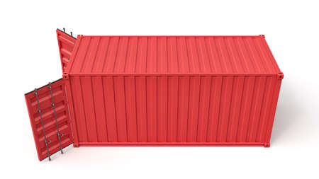 3d rendering of open red shipping container isolated on white backgroundの写真素材