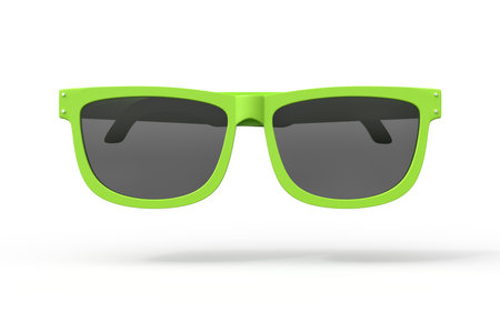 Frontal view bright green sunglasses blurred faceの写真素材