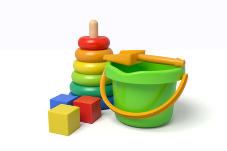 Colorful childrens toys 3D illustrationの写真素材