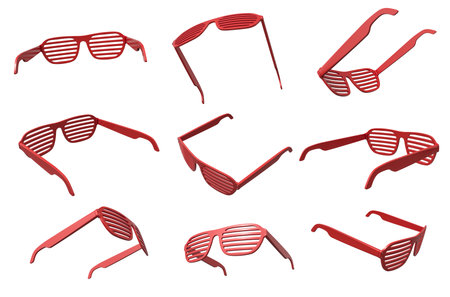 Multiple red shutter shades in various orientations