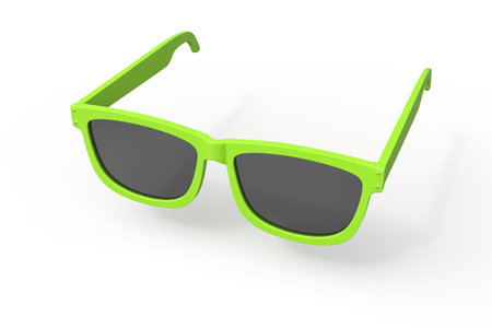 Top angle view of vibrant green sunglassesの写真素材