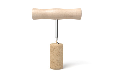 Cork on a corkscrew with a wooden handleの写真素材