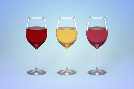 Three types of wine in glasses representationの写真素材