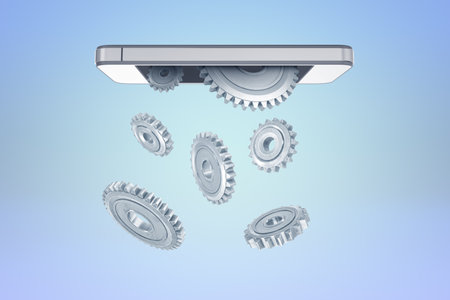 Floating gears under a smartphone screen