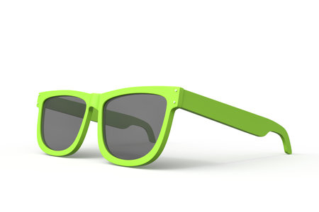 Bright green sunglasses on white backgroundの写真素材