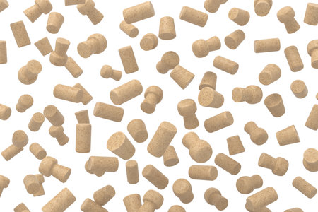 Collection of wine corks scattered on whiteの写真素材