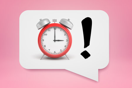 Red alarm clock with exclamation mark in speech bubble