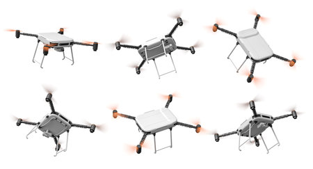 3d rendering of six drones isolated on white backgroundの写真素材