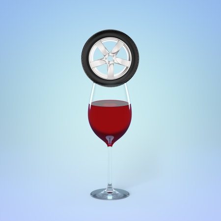 Red wine glass supporting a car tire effortlesslyの写真素材