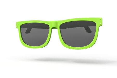 Top angle neon green sunglasses with face blurの写真素材
