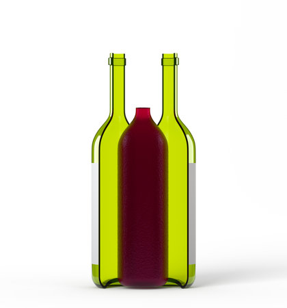 Conceptual red wine bottles blend into whiteの写真素材