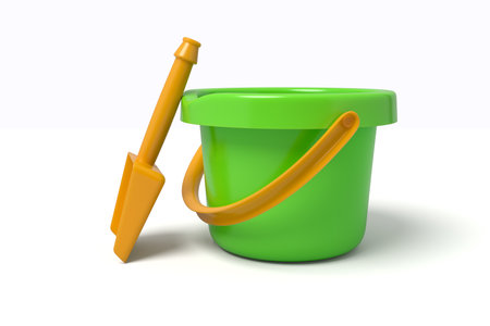 Toy bucket and shovel for kids playの写真素材