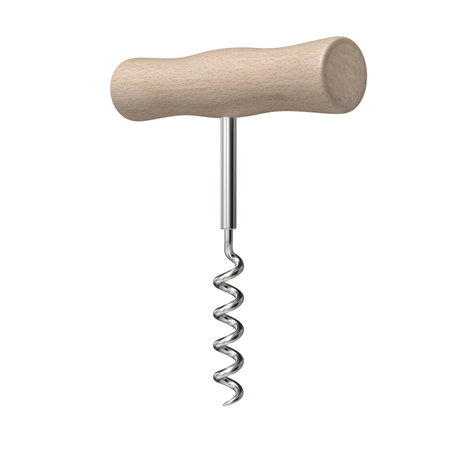 Wooden handle corkscrew isolated on whiteの写真素材