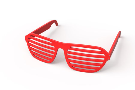Red shutter shades in angled positionの写真素材