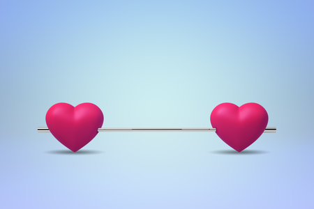 Two heart shapes balanced on a barbellの写真素材