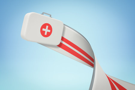3d rendering of first aid medical box with trail on blue backgroundの写真素材