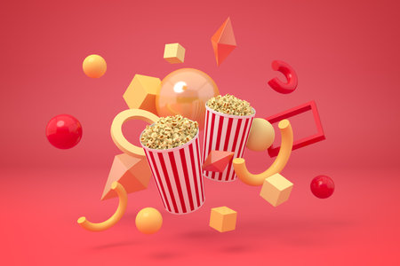Dual popcorn buckets and abstract designの写真素材